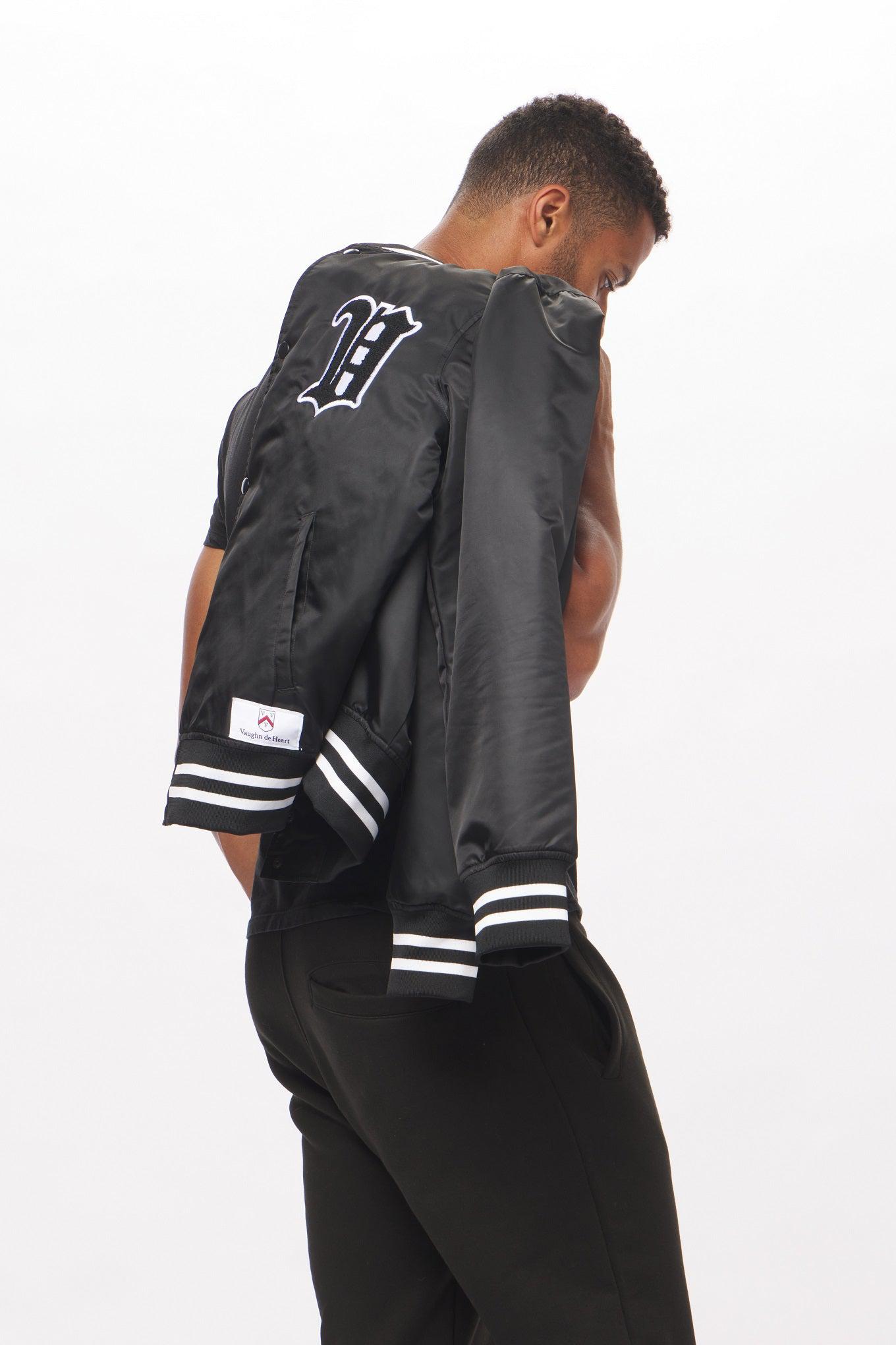 Custom Grey and Black Leather Varsity Letterman Jacket With “Pop Savvee  Clothing” Chenille Embroidery